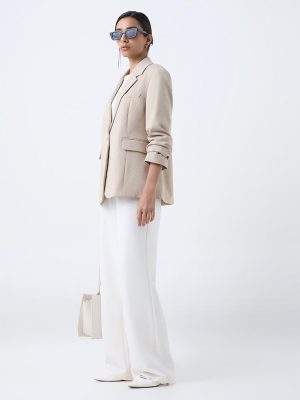 Wardrobe Beige Solid Blazer