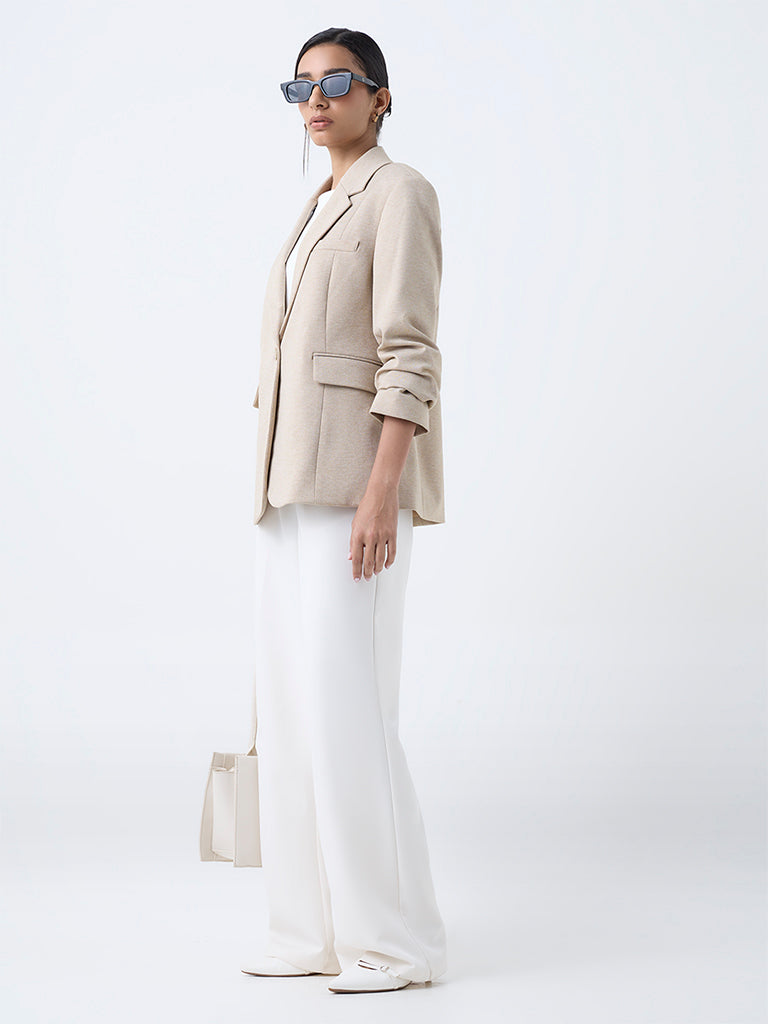 Wardrobe Beige Solid Blazer