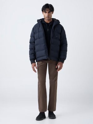WES Casuals Black Solid Relaxed-Fit Puffer Jacket