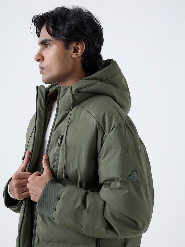 WES Casuals Olive Solid Relaxed-Fit Puffer Jacket - Image 4