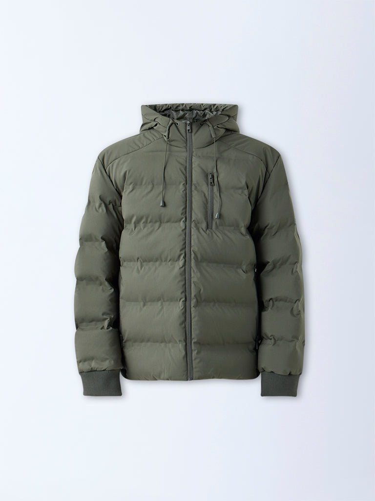 WES Casuals Olive Solid Relaxed-Fit Puffer Jacket - Image 6