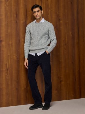 WES Casuals Navy Relaxed Fit Mid-Rise Corduroy Chinos