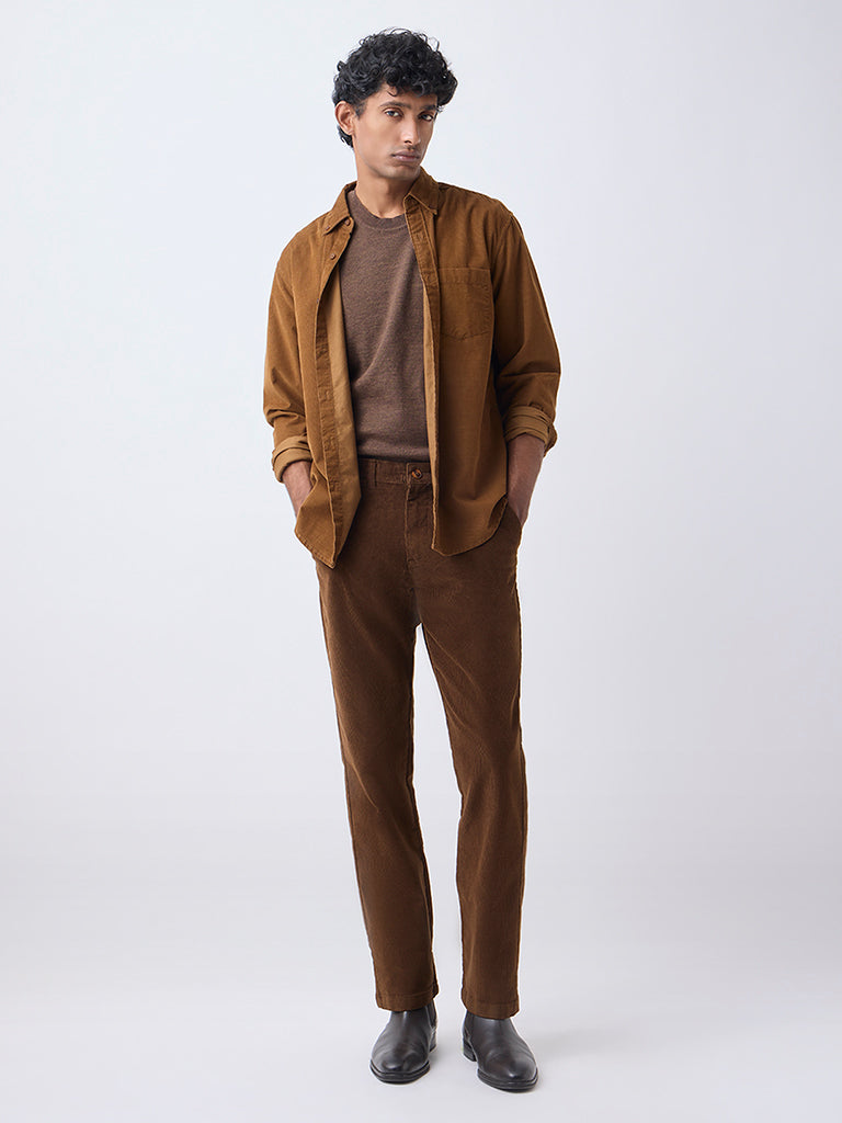WES Casuals Tan Relaxed-Fit Mid-Rise Corduroy Chinos