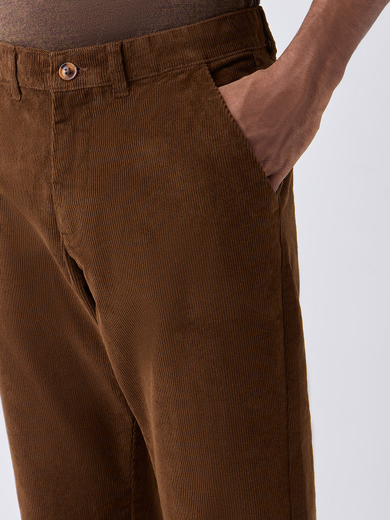 WES Casuals Tan Relaxed-Fit Mid-Rise Corduroy Chinos - Image 3