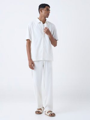 ETA White Self-Striped Relaxed-Fit Cotton Shirt