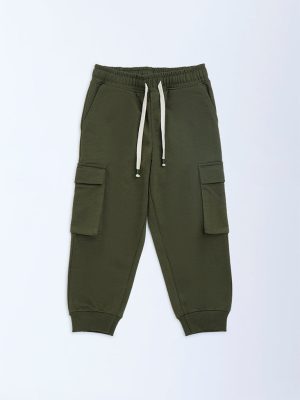 HOP Kids Olive Mid-Rise Cotton-Blend Joggers