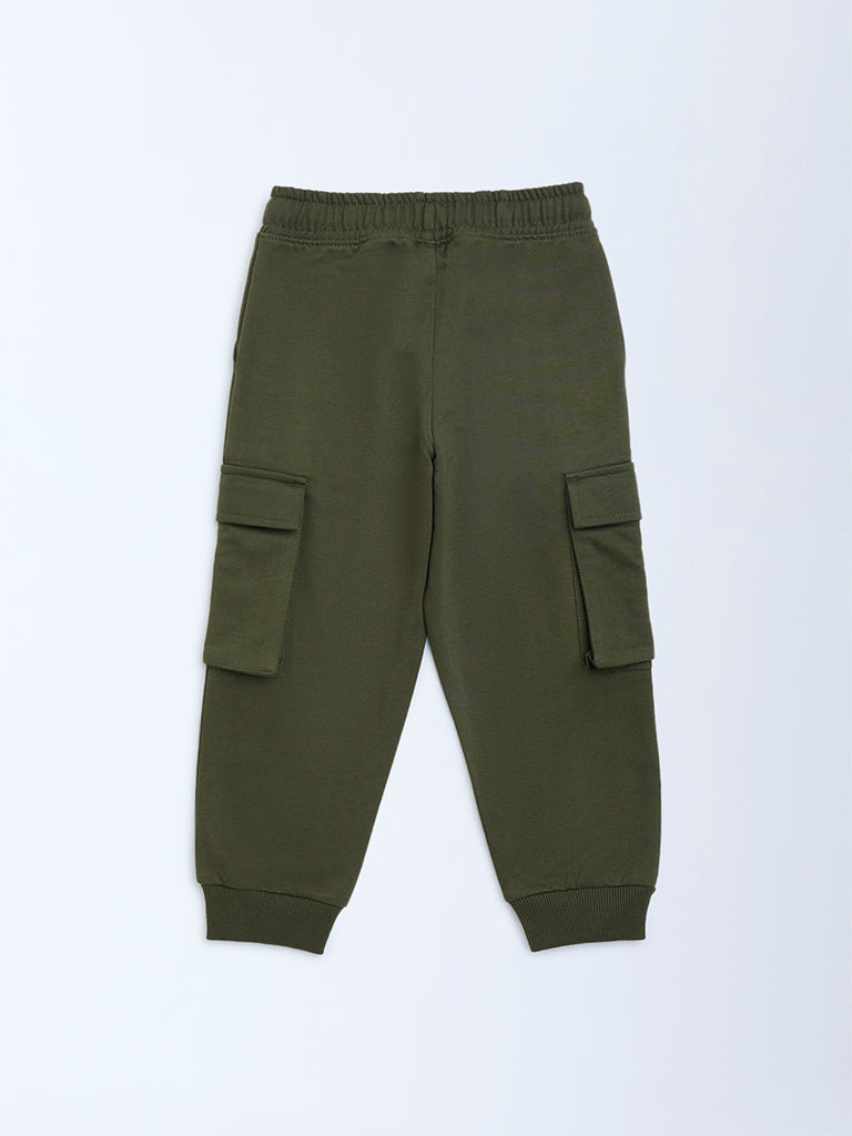 HOP Kids Olive Mid-Rise Cotton-Blend Joggers - Image 3