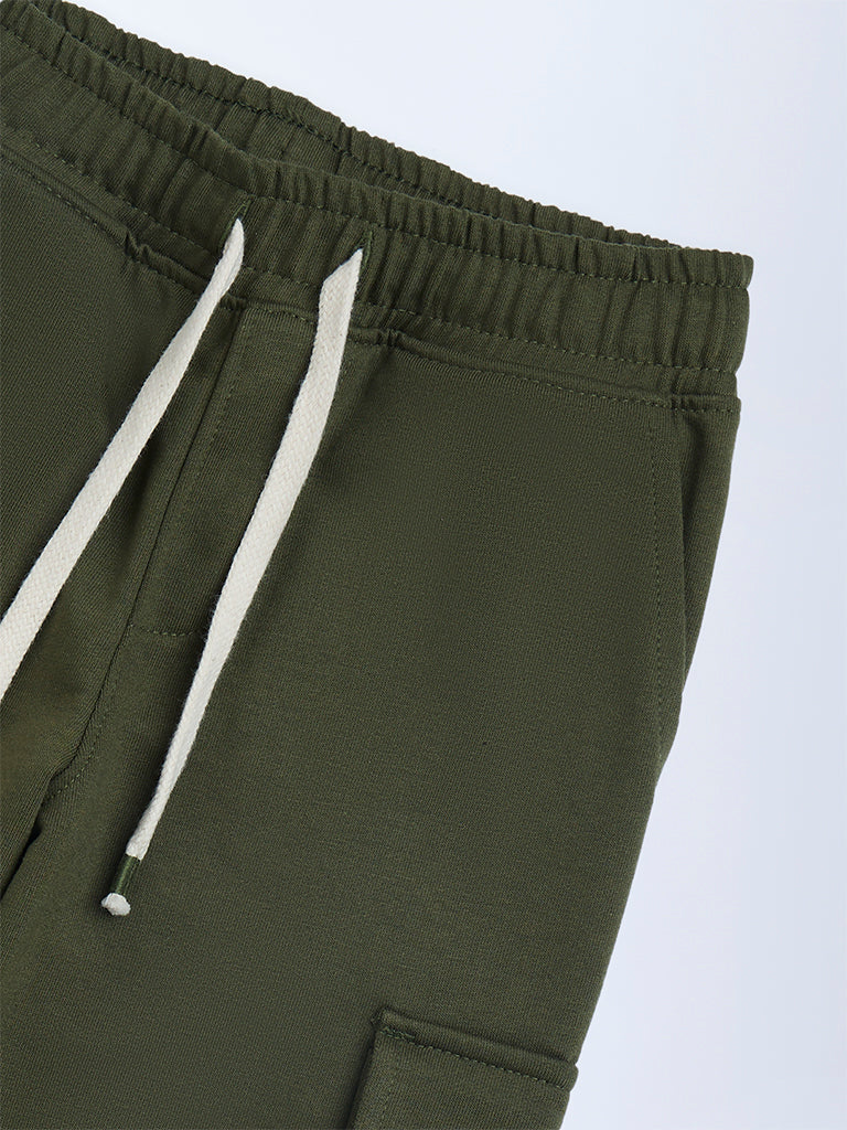 HOP Kids Olive Mid-Rise Cotton-Blend Joggers - Image 4