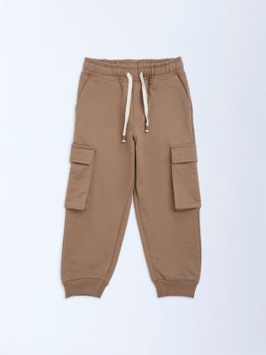 HOP Kids Taupe Mid-Rise Cotton-Blend Joggers