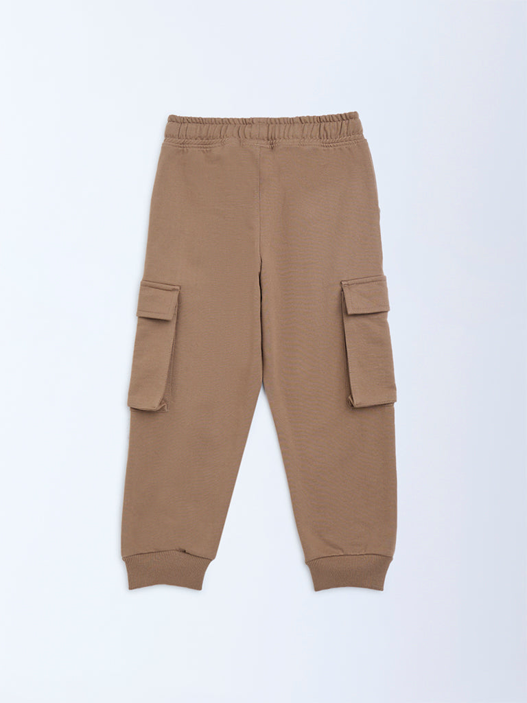 HOP Kids Taupe Mid-Rise Cotton-Blend Joggers - Image 3