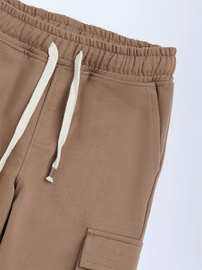 HOP Kids Taupe Mid-Rise Cotton-Blend Joggers - Image 4