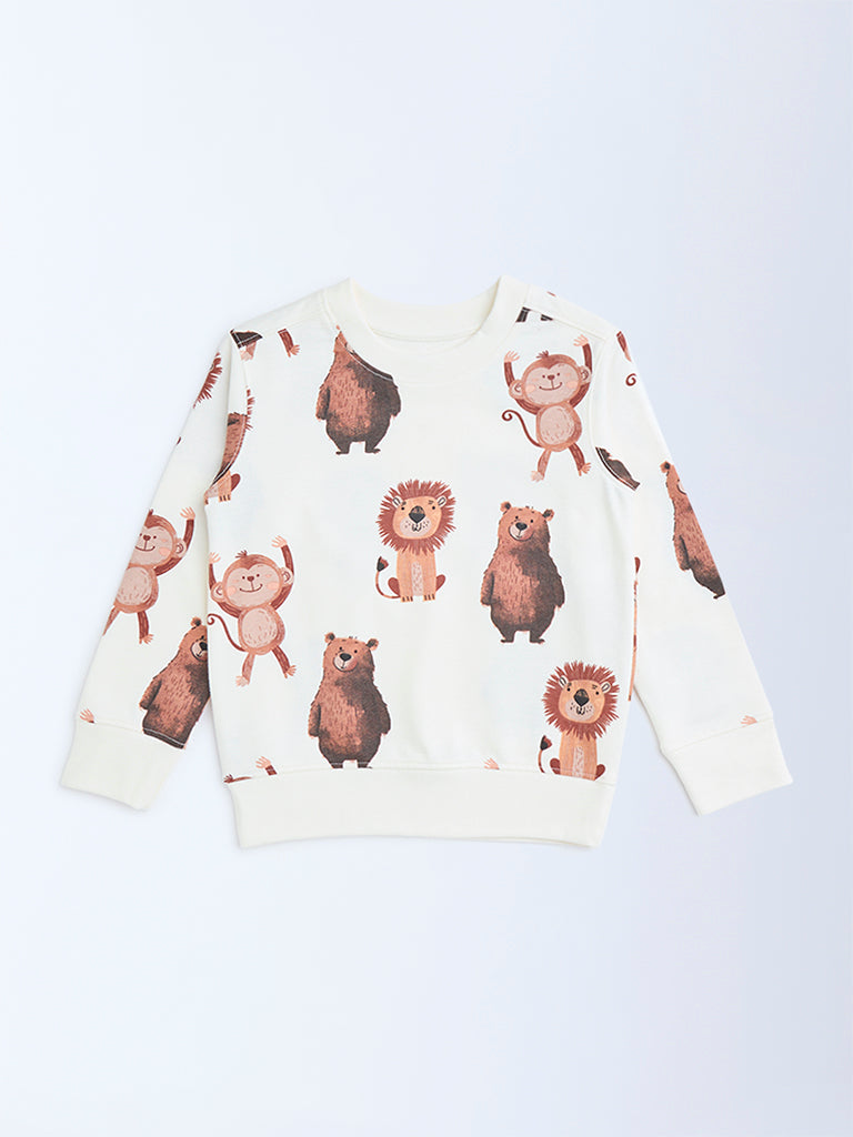 HOP Kids Off-White Animal Printed Cotton-Blend Sweatshirt