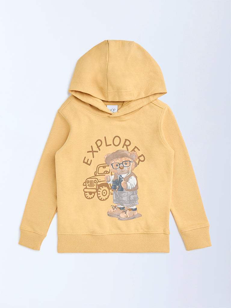HOP Kids Mustard Teddy Pattern Hoodie
