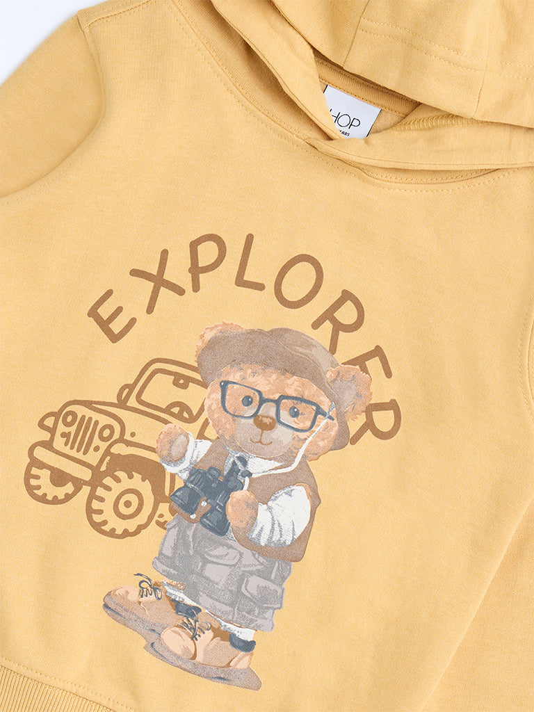 HOP Kids Mustard Teddy Pattern Hoodie - Image 3