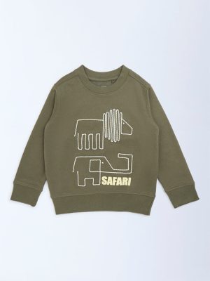 HOP Kids Olive Embroidered Cotton-Blend Sweatshirt