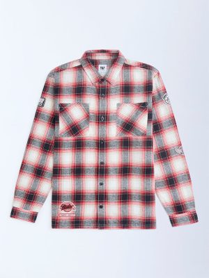 Y&F Kids Red Checks Printed Cotton Shirt