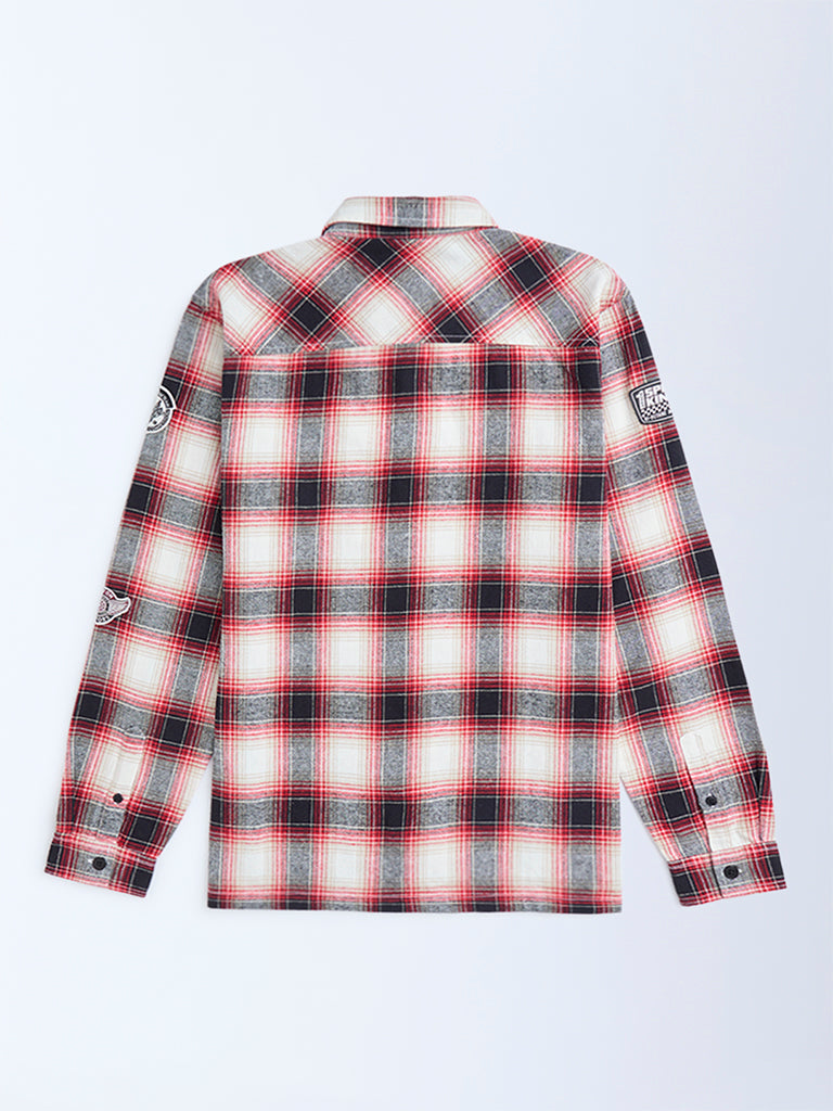 Y&F Kids Red Checks Printed Cotton Shirt - Image 2
