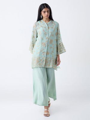 Vark Mint Floral Embroidered A-Line Ethnic Set