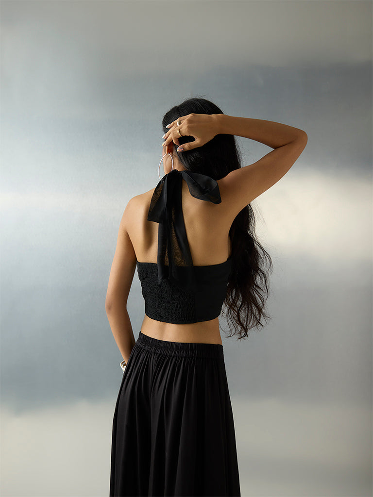 Vark Black Floral Embellished Halter-Neck Top - Image 4