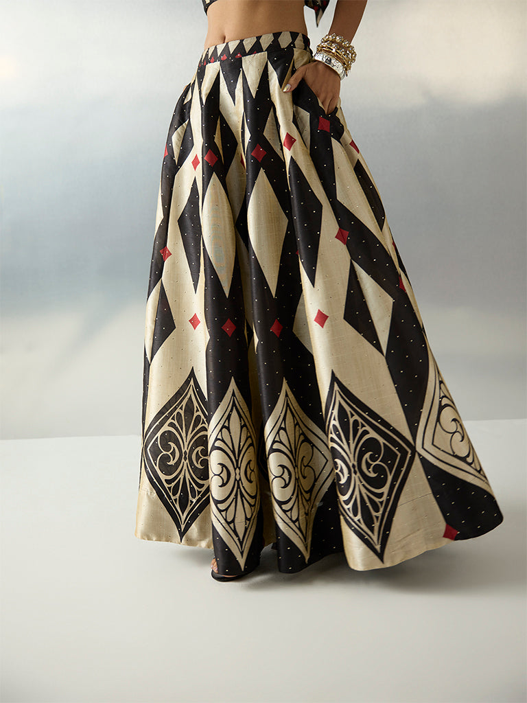 Vark Black Geometric Design Maxi Skirt - Image 2