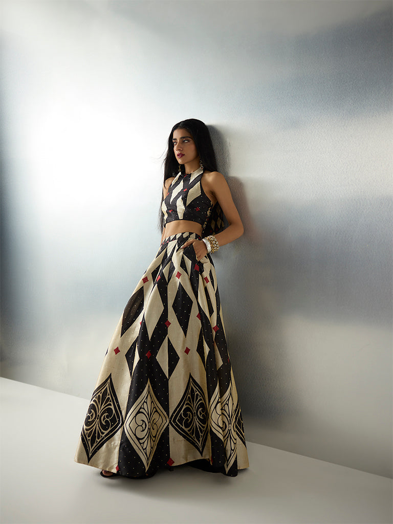 Vark Black Geometric Design Maxi Skirt