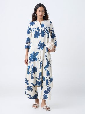 Utsa Off-White Floral Printed A-Line Kurta