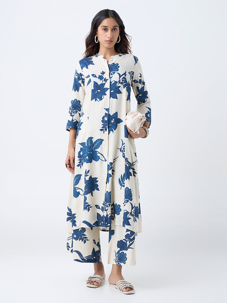 Utsa Off-White Floral Printed A-Line Kurta