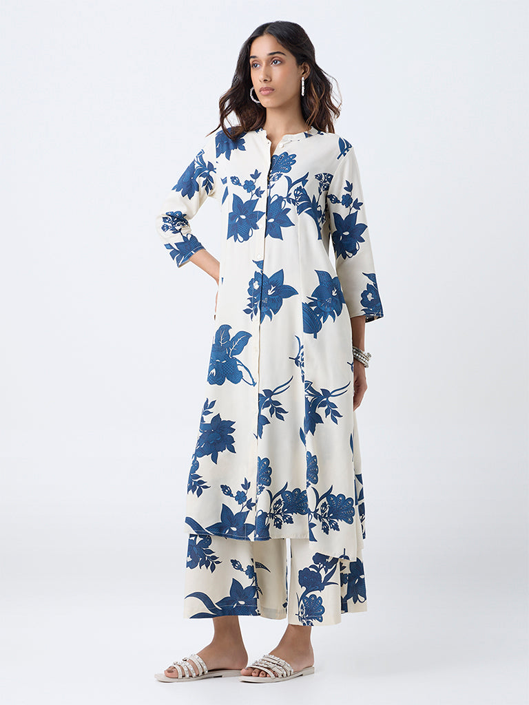 Utsa Off-White Floral Printed A-Line Kurta - Image 2