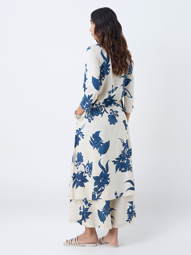 Utsa Off-White Floral Printed A-Line Kurta - Image 4