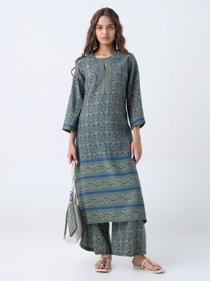 Utsa Green Printed A-Line Kurta