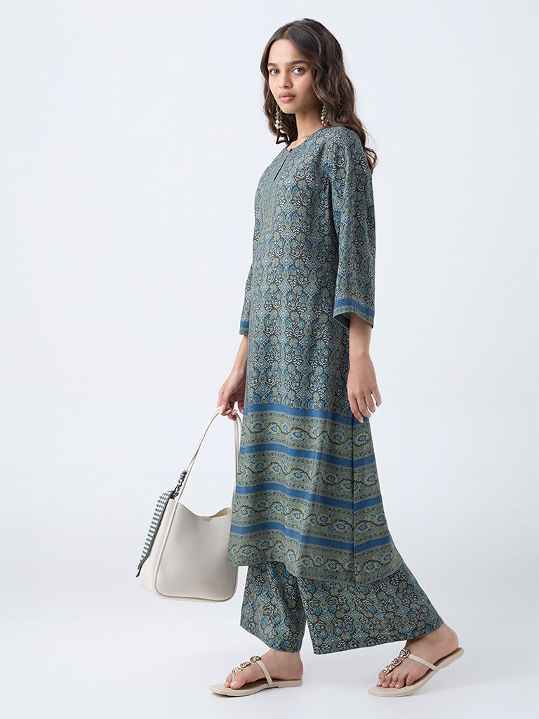 Utsa Green Printed A-Line Kurta - Image 2