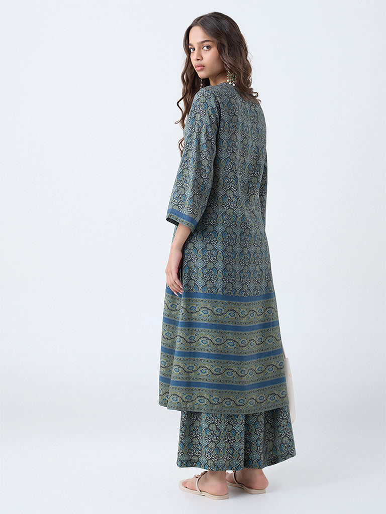 Utsa Green Printed A-Line Kurta - Image 4
