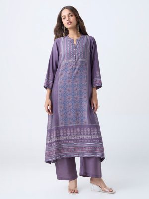 Utsa Purple Printed A-Line Kurta