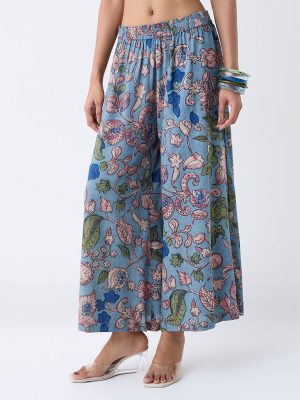 Utsa Blue Floral Printed Pants