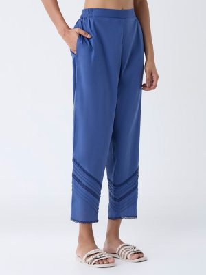 Utsa Indigo Embroidered Cotton Pants