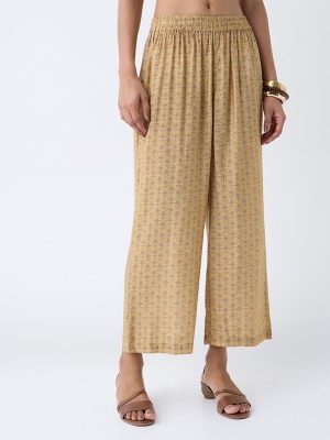 Utsa Mustard Printed Pants
