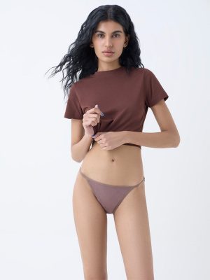 Superstar Brown Cotton-Blend String Bikini Briefs - Pack of 2