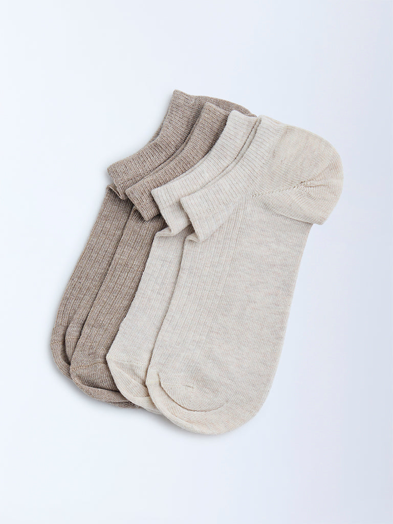 Superstar Beige Solid Cotton-Blend Trainer Socks - Pack of 2 - Image 2