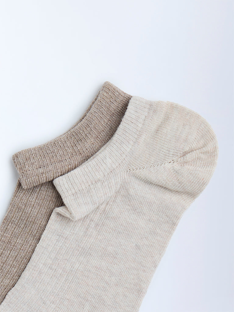 Superstar Beige Solid Cotton-Blend Trainer Socks - Pack of 2 - Image 3