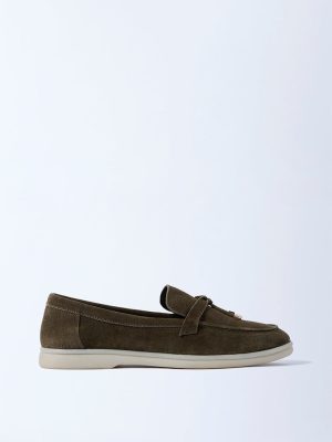 LUNA BLU Olive Suede Penny Loafers
