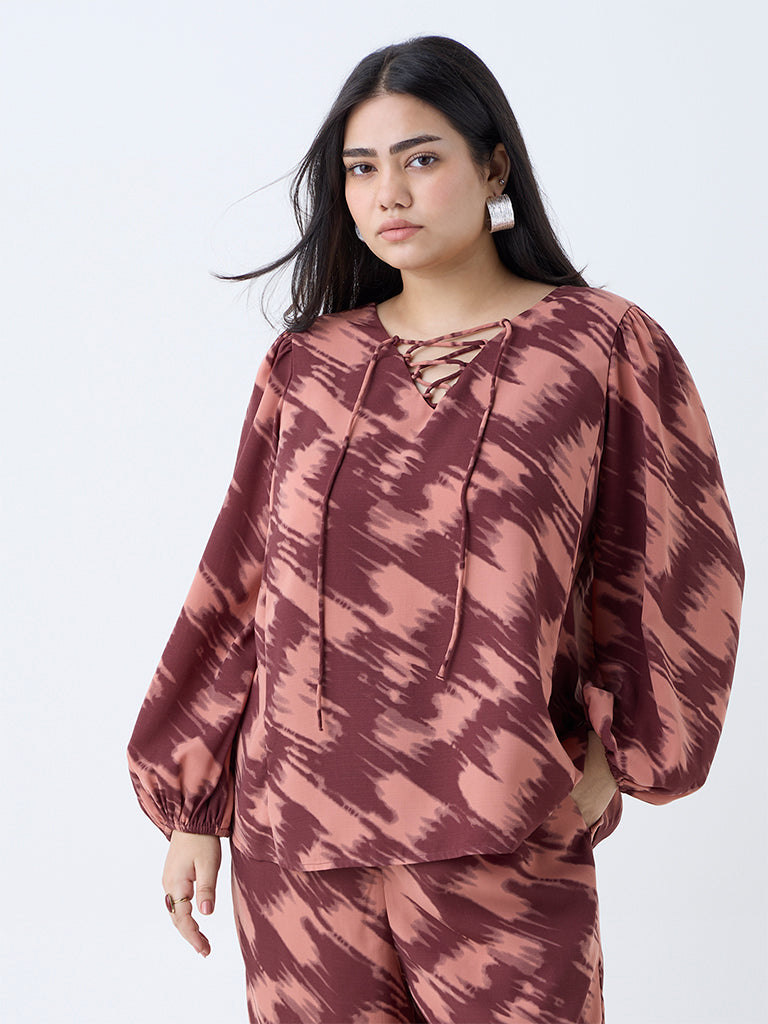 Gia Burgundy Abstract Design Blouse