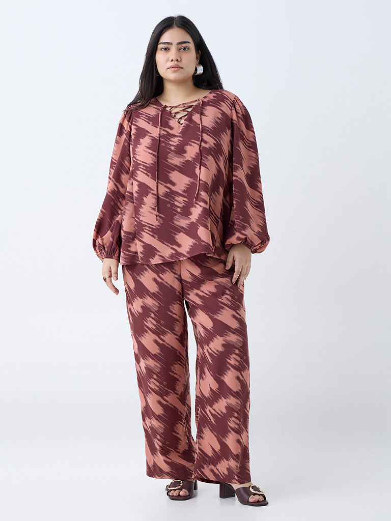 Gia Burgundy Abstract Design Blouse - Image 2