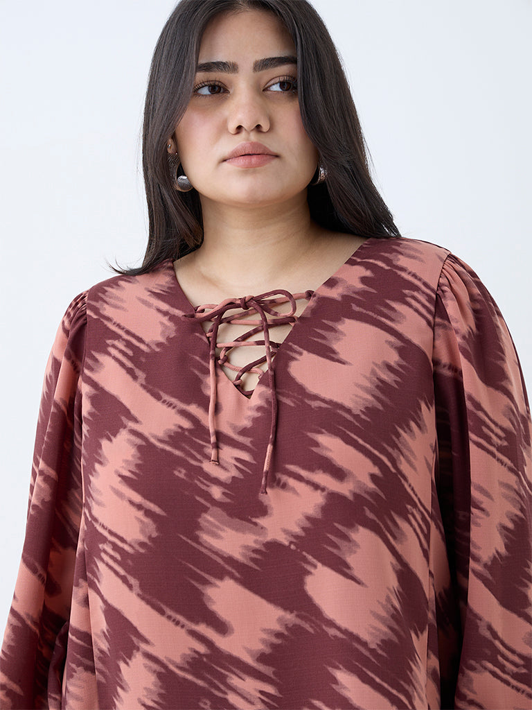 Gia Burgundy Abstract Design Blouse - Image 3