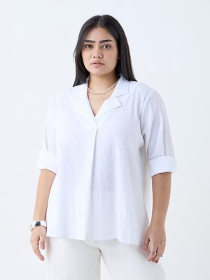 Gia White Crinkle-Textured Cotton Blouse
