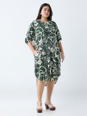 Gia Dark Green Botanical Design Straight Dress