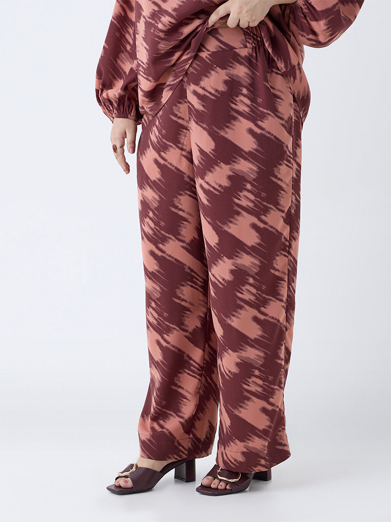 Gia Burgundy Abstract Design High-Rise Trousers - Image 2