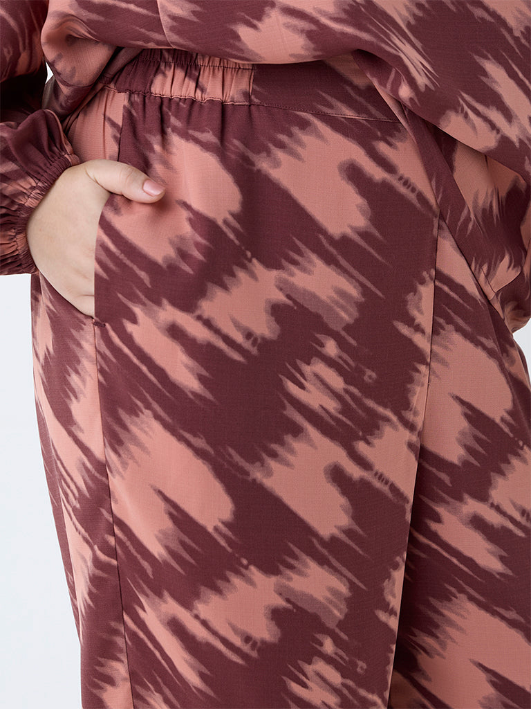 Gia Burgundy Abstract Design High-Rise Trousers - Image 3