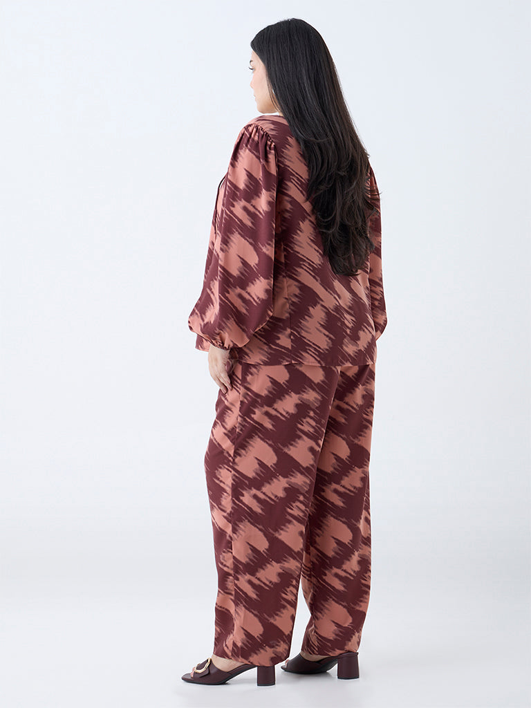 Gia Burgundy Abstract Design High-Rise Trousers - Image 4