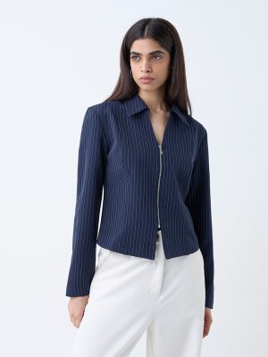 Wardrobe Navy Pinstriped Cotton Shirt