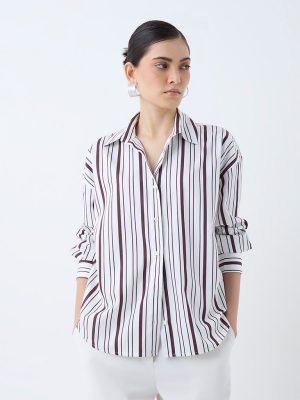 Wardrobe White Stripe Printed Cotton Shirt